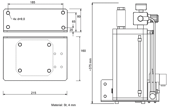 Dimension diagram for TKM AB 250 LC MQL device